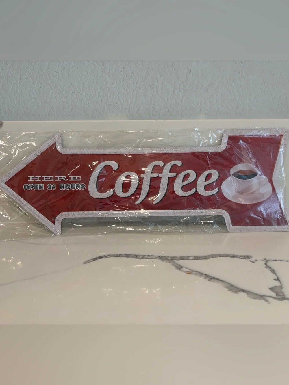 Coffee Arrow Tin Wall Sign - Red - One Size